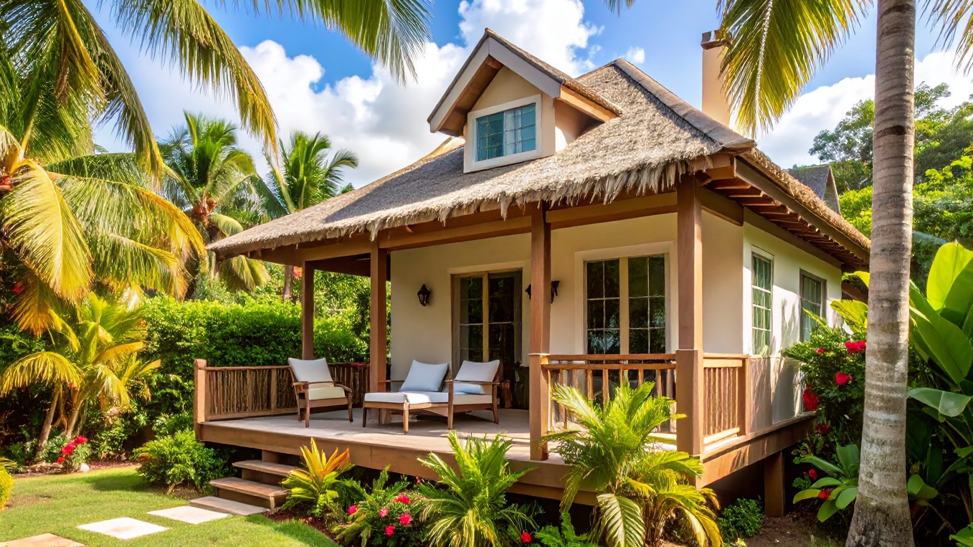 Firefly_Image réaliste d’un logement de vacances bien entretenu en Martinique, avec une belle 700479