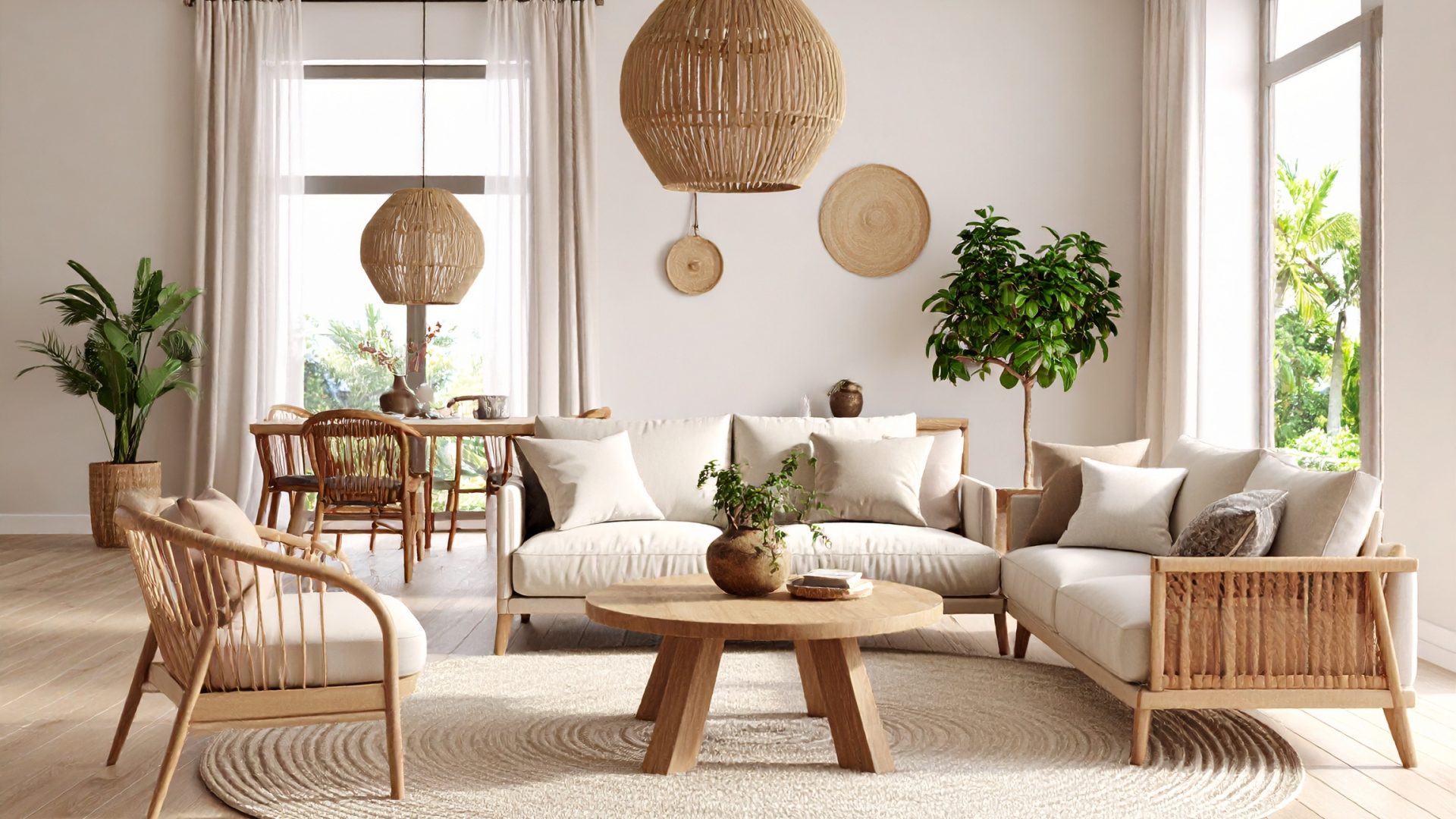 Firefly_Intérieur moderne et chaleureux d’un logement de location saisonnière en Martinique. 522309